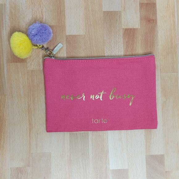Tarte Pink Pom Cosmetic Bag - Size O/S - NIP - Picture 1 of 3